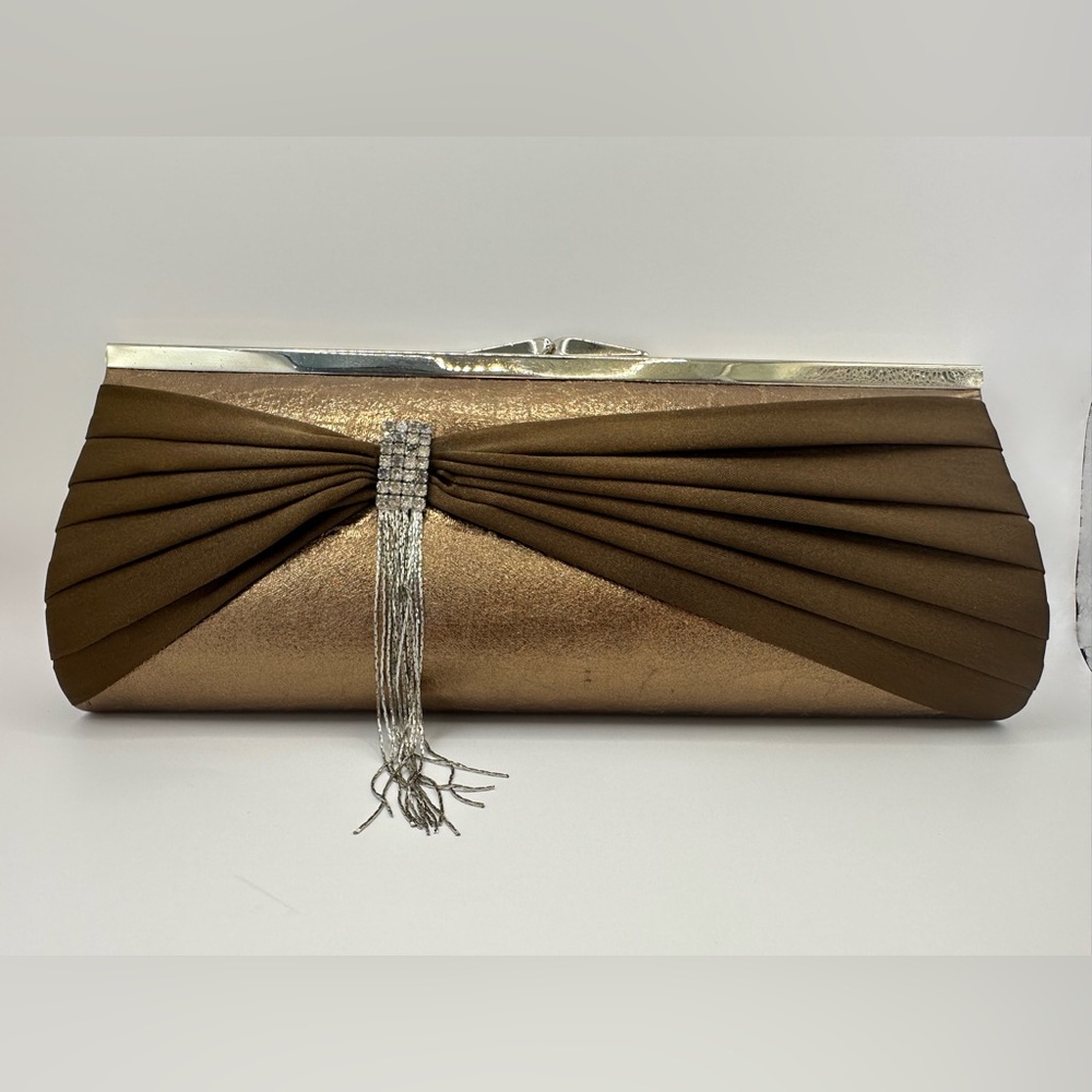 Brown satin evening bag